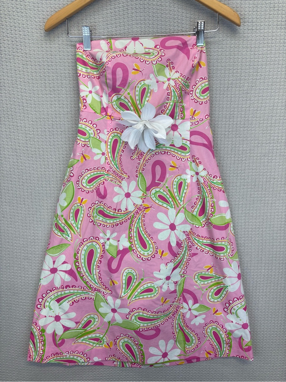Y2K Vintage Lilly Pulitzer Floral Strapless Dress White Tag Sz 8 Paisley Bright